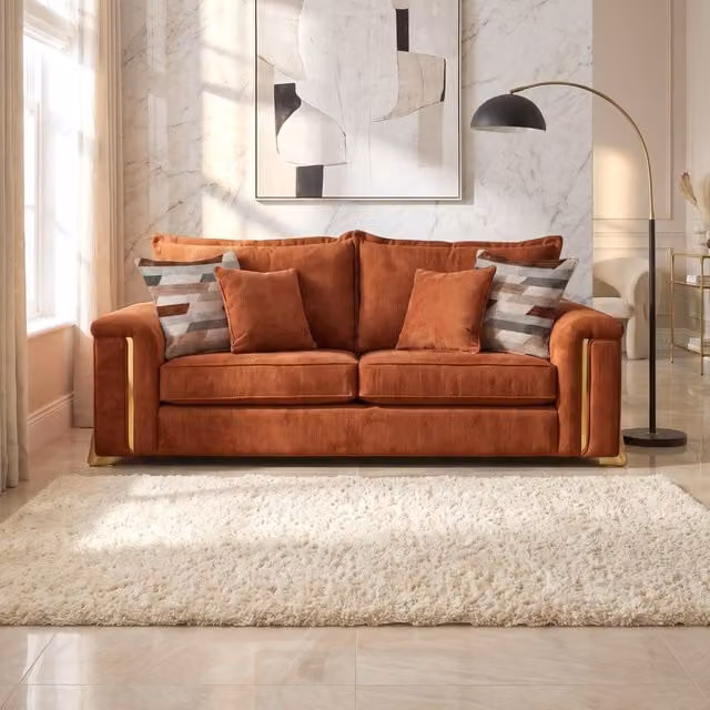 Somnior Beds Ltd Deco Arch 3 Seater Art Deco Sofa in Apricot Fabric