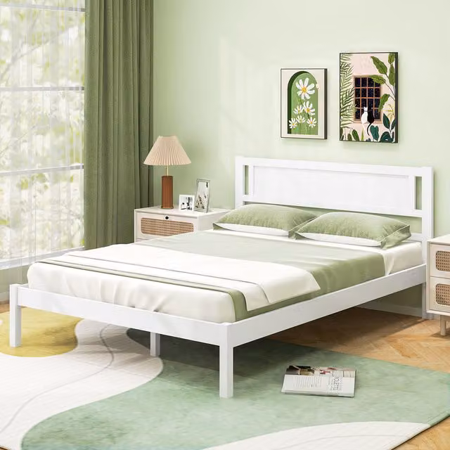 Costway Modern Slat Support Platform Bed Base in White