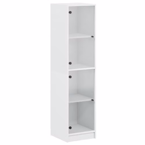 vidaXL Modern Highboard with Glass Doors in White, W/D/H: 35 x 37 x 142 cm