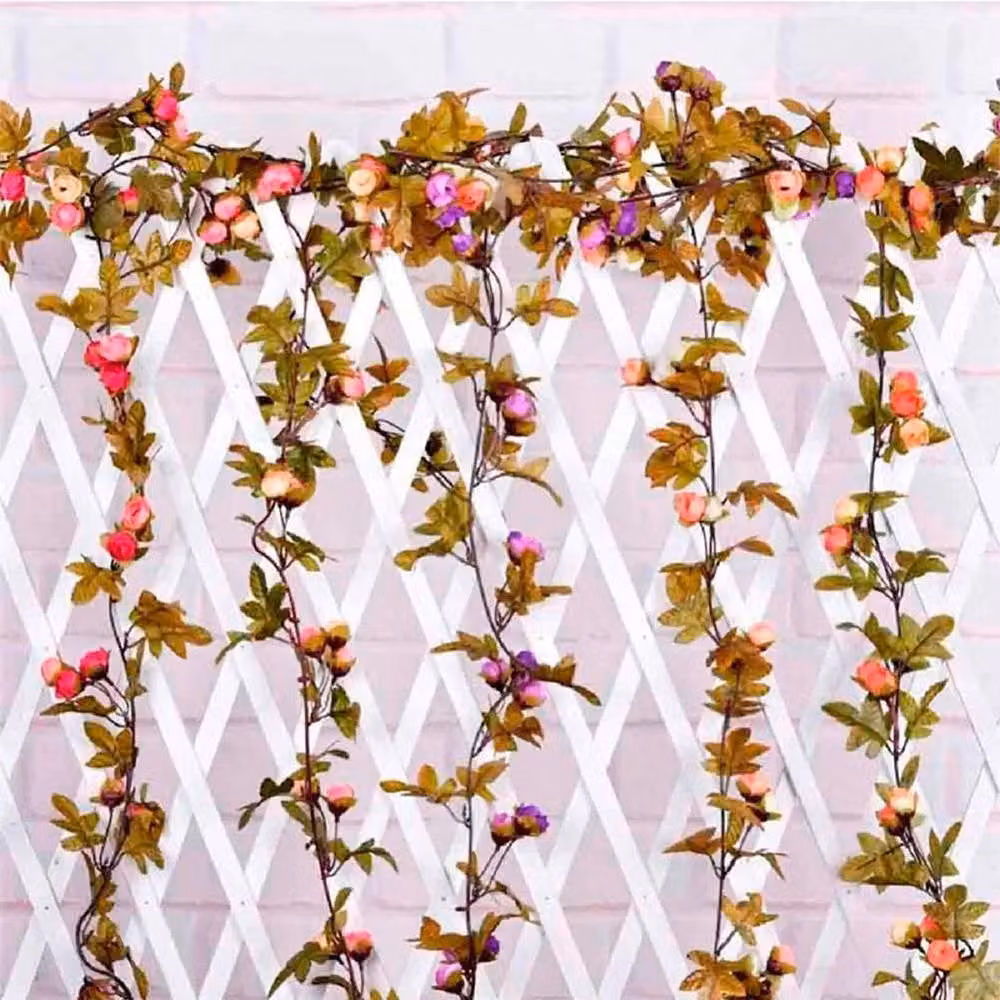 FLAVORA Pink and Multicolour Artificial Rose Flower Vine Hanging Garland with Foliage – 4