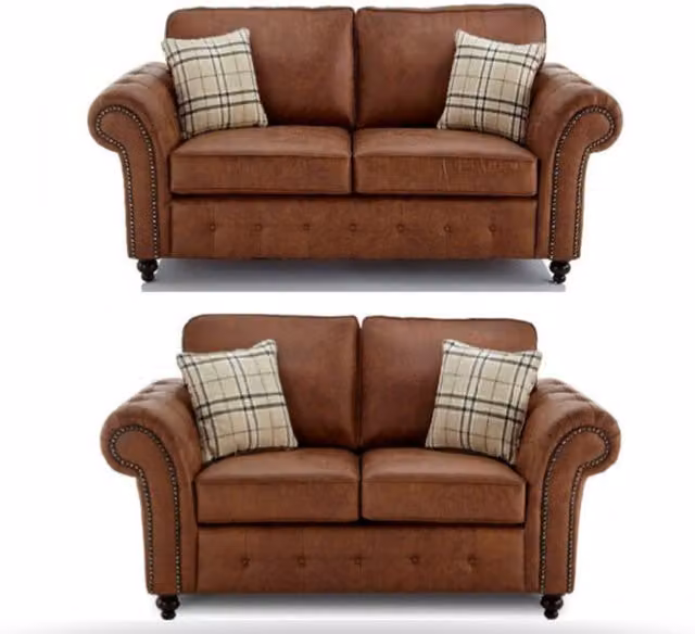 Furniture786ltd Chicago Oakland 3 and 2 Seater Sofa Set in Brown Synthetic Leather