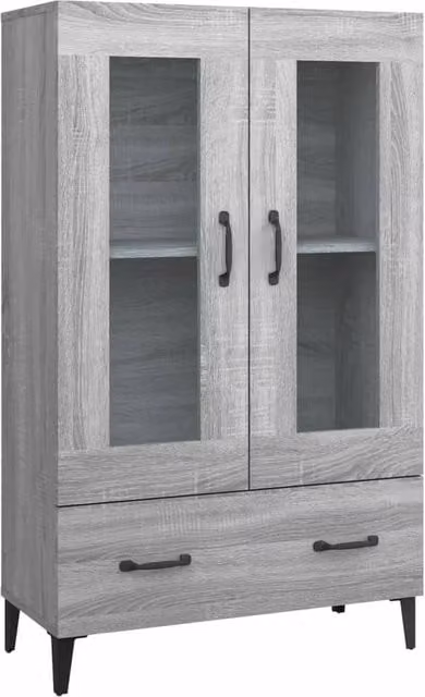 Berkfield Home Modern Grey Highboard with Glass Doors and Internal Drawers, W/D/H: 70 x 31 x 115 cm – 1