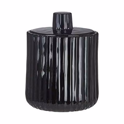 Premier Housewares Black and Transparent Glass Storage Jar with Airtight Lid and Geometric Ridged Design, W/D/H: 9 x 12 x 9 cm – 1