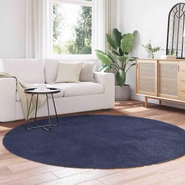 Berkfield Home Navarra Shaggy High Pile Round Rug in Blue, Diameter: 200 cm
