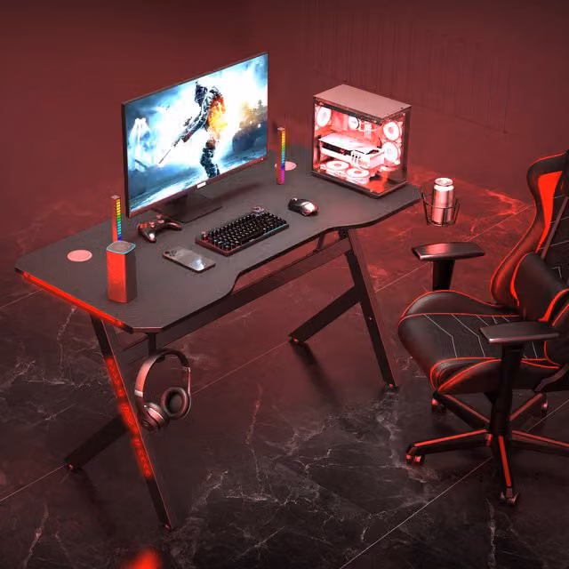 Neo Modern Ergonomic Gaming Desk with Cable Tray in Black