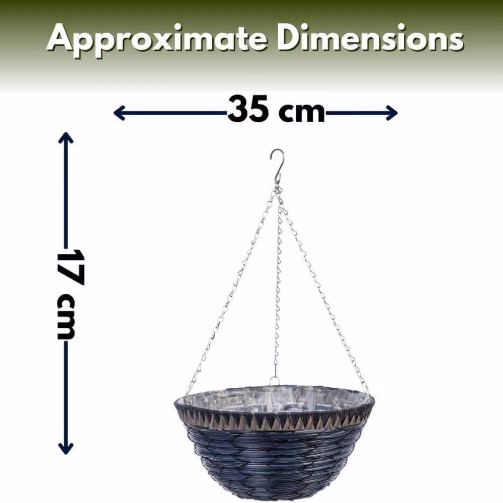 Marco Paul Tulsa Faux Rattan Hanging Flower Basket Planter in Grey, Diameter: 35.56 cm – 2