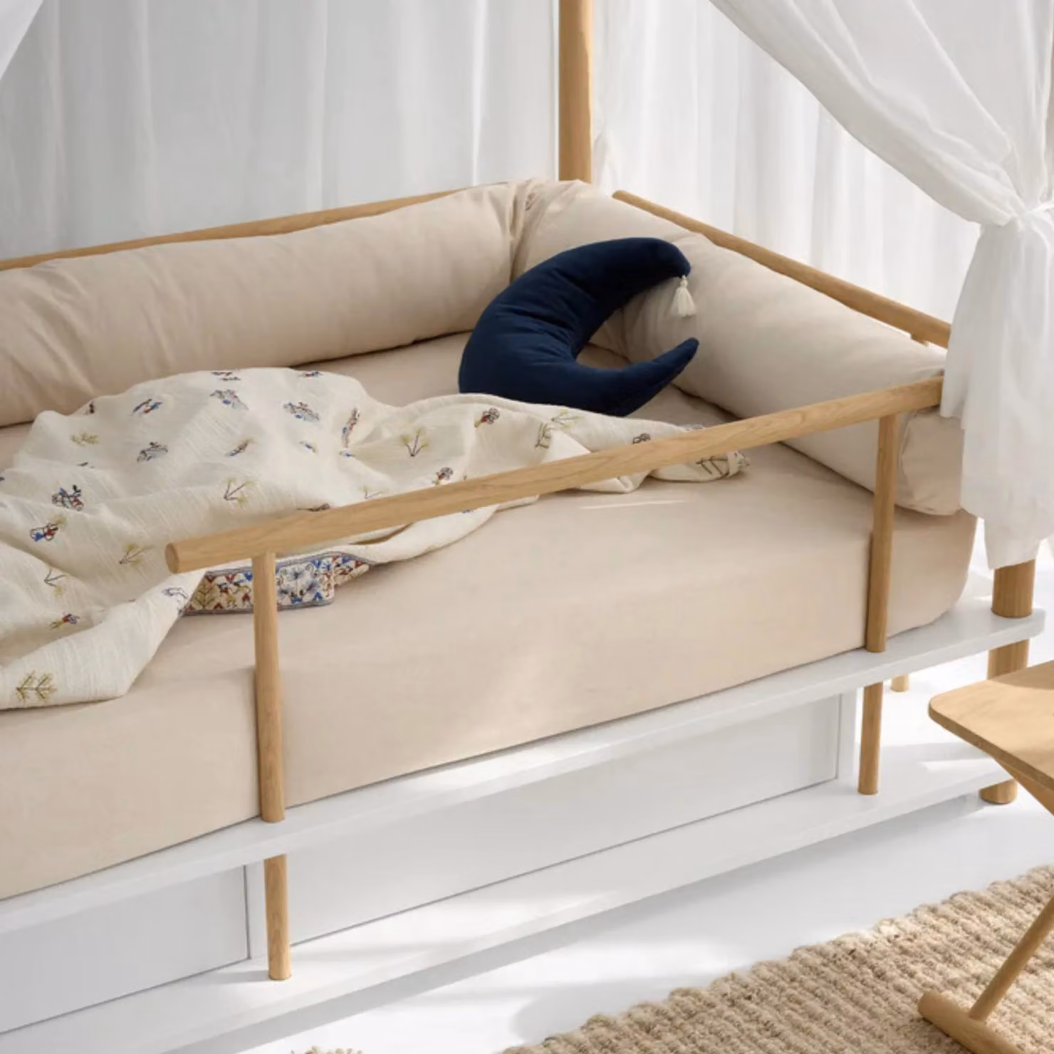 Dear April Idun Camp Bed Fitted Sheet in Pure Nature Beige Cotton Percale, W: 90 cm, L: 180 cm – 2