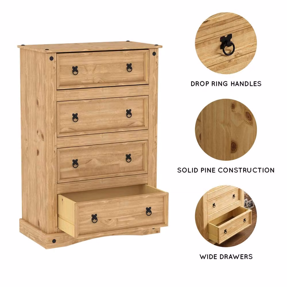 HD Designs Corona 4 Drawer Chest of Drawers in Brown Solid Wood – 4