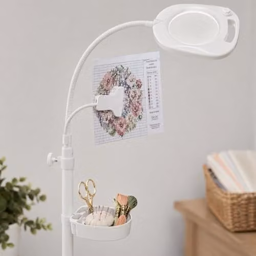 PURElite 4-in-1 LED Magnifying Craft Lamp in White with Adjustable Neck and Dimmable Cool White Light for Reading and Task Work – 3