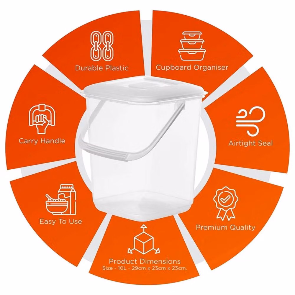 VOGREX Airtight 10 l Dry Food Storage Container and Kitchen Cupboard Organiser in White and Transparent – 2