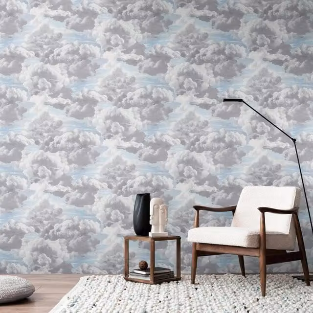 A.S. Création Metropolis Painted Cloud Textured Abstract Wallpaper in Grey Blue