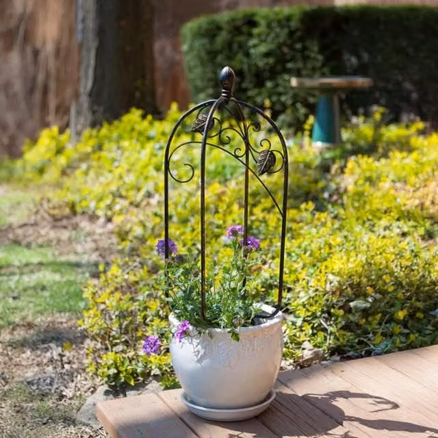 Primrose Scroll & Ivy Metal Pot Trellis Topper in Bronze, Height: 60 cm