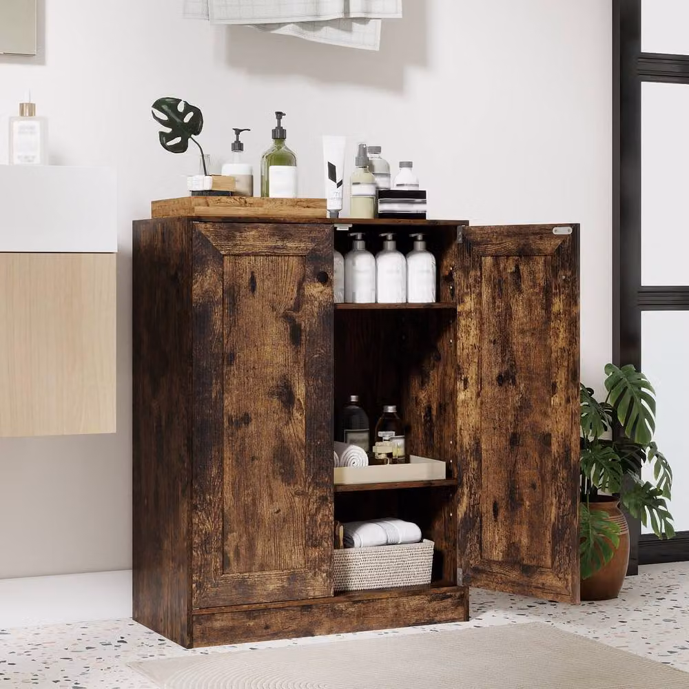 Costway Brown Wooden Freestanding Sideboard and Kitchen Cupboard with Doors – 8
