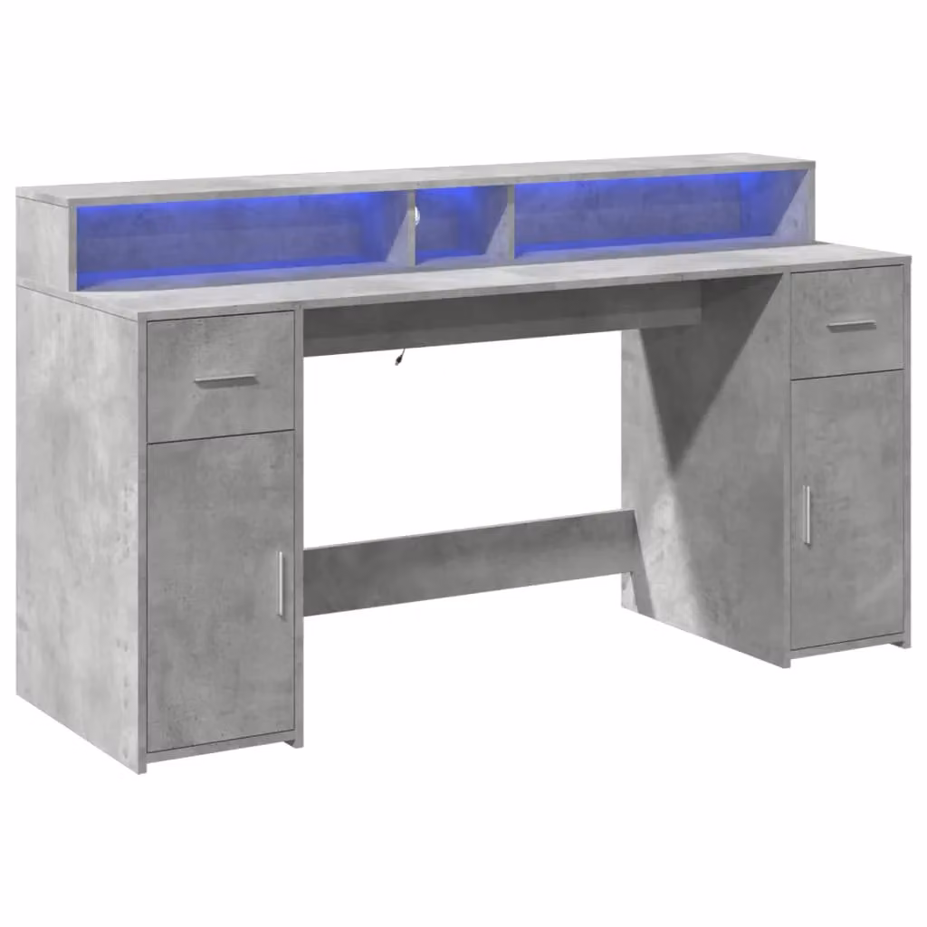 Berkfield Home Gaming Desk with LED Lights in Concrete Grey, W/D/H: 160 x 55 x 91 cm – 2
