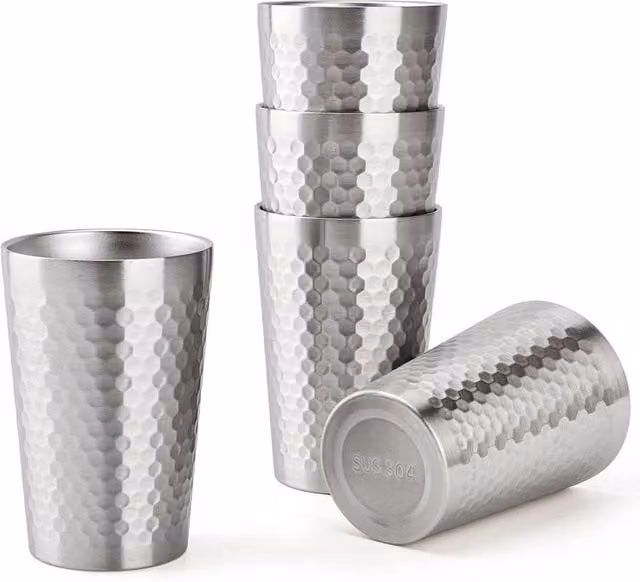 FLAVORA 5 Pack Double Walled Stainless Steel Coffee Tumbler Cups in Metallic Silver, 300 ml per cup – 1