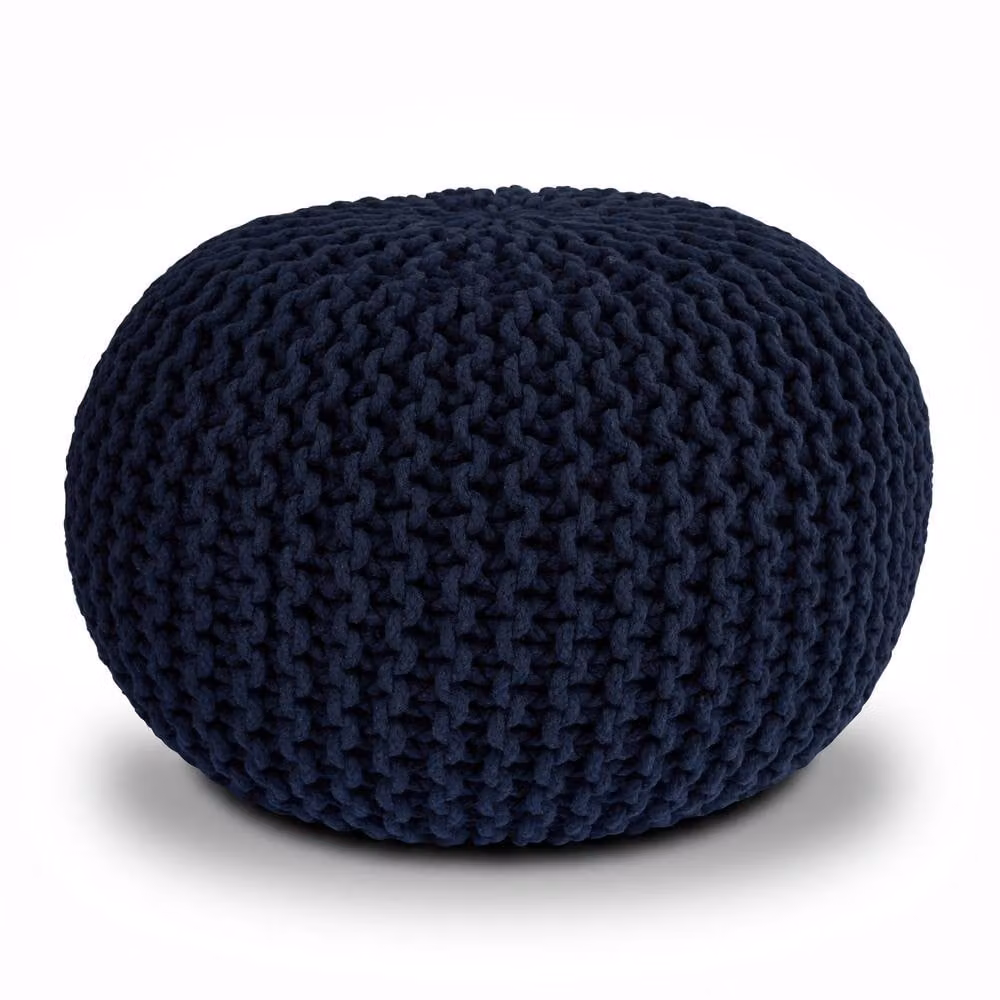Bravich LTD Chunky Knitted Cotton Round Pouffe Footstool in Blue, Diameter: 50 cm – 2