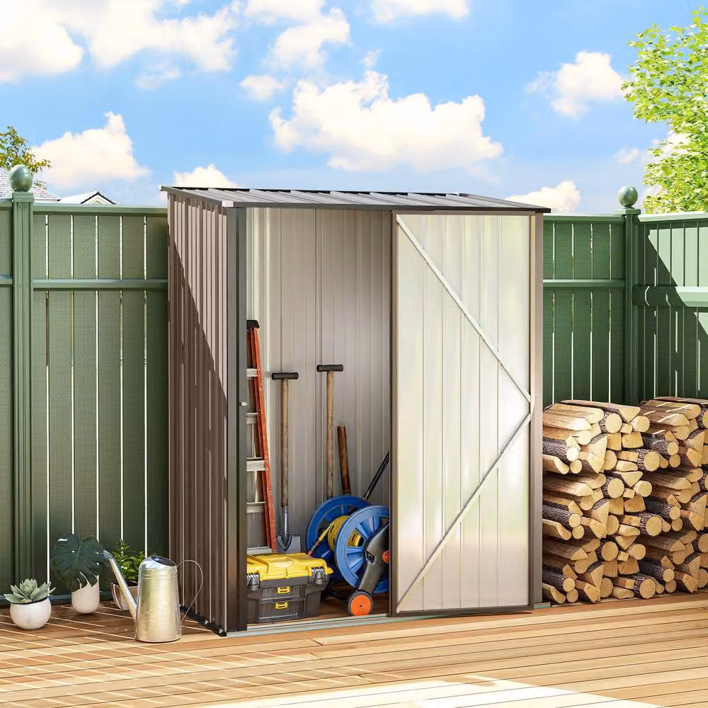 Rolipo Brown Corrugated Galvanised Steel Garden Shed with Single Door, W/D/H: 161.5 x 94.5 x 161.5 cm – 3