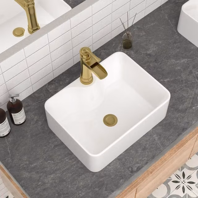 Dprodo White Ceramic Rectangular Vessel Bathroom Sink for Countertop W/D/H: 83 x 40 x 13.5 cm – 1