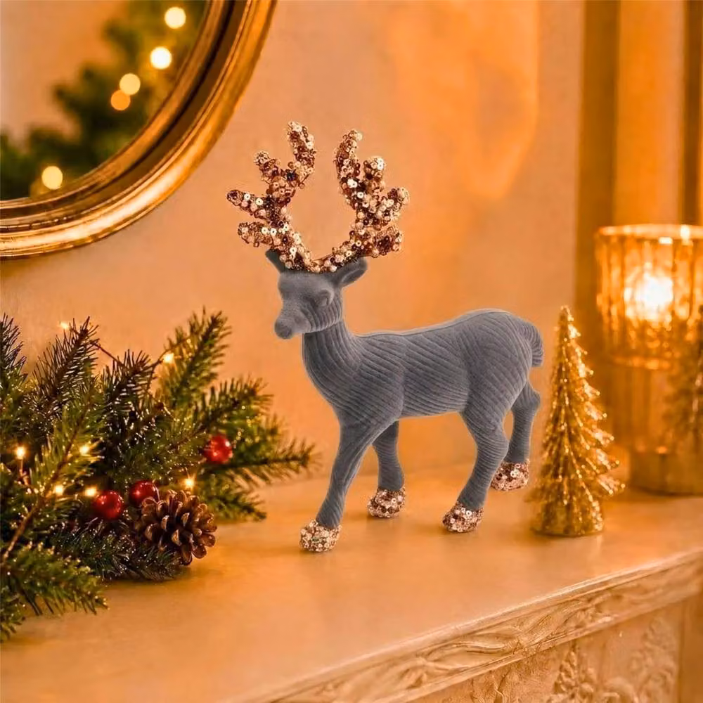 Shatchi Grey Velvet Christmas Reindeer Figurine, Height: 20 cm – 2