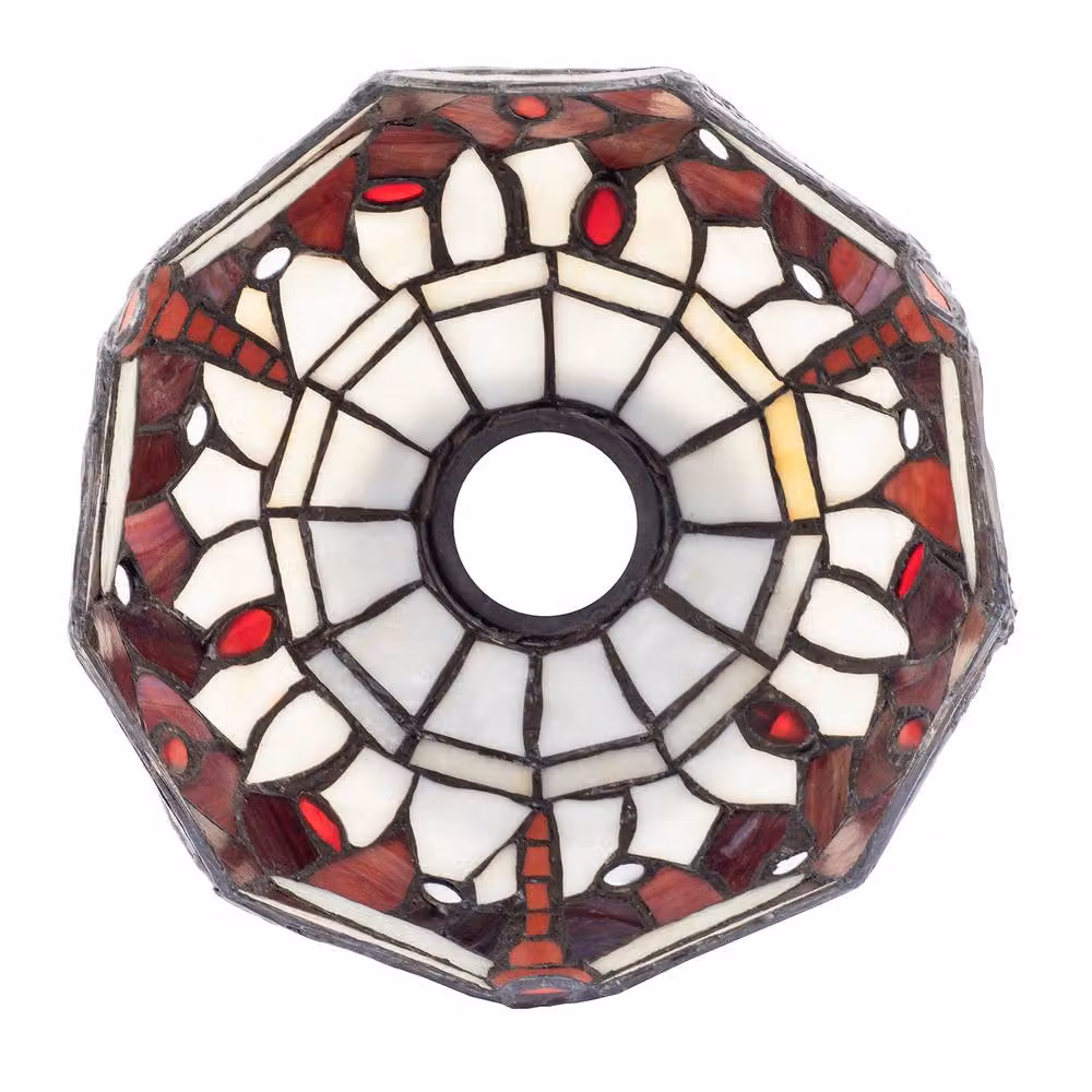 Happy Homewares Red and White Stained Glass Dragonfly Tiffany Pendant Shade – 3