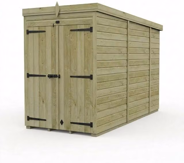 Buttercup Farm Brown Timber Pent Garden Shed with Double Doors and No Windows, W/D/H: 305 x 122 x 210 cm – 1