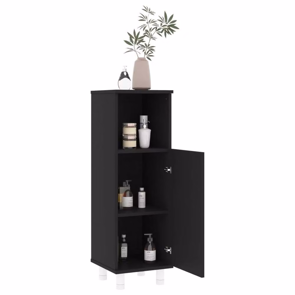 Berkfield Home Modern Black Bathroom Cabinet with Hinged Doors and Internal Shelves, W/D/H: 30 x 30 x 95 cm – 3