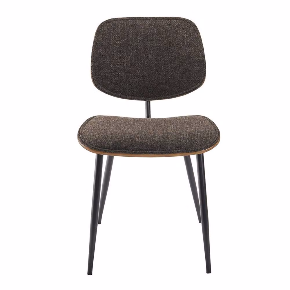 Signature Set of 2 Grey and Brown Fabric Dining Chairs with Retro Wood and Metal Frame – 3