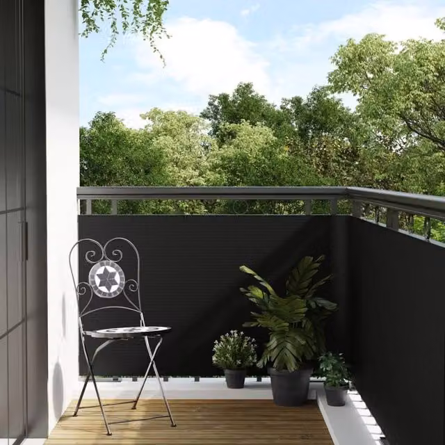 Berkfield Home Black Poly Rattan Balcony Screen, W: 1000 cm, H: 90 cm – 1