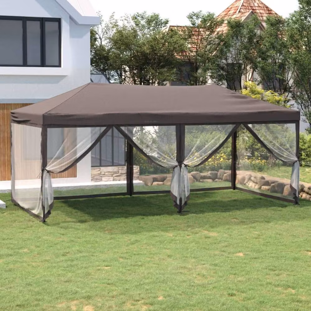 Berkfield Home Folding Party Tent with Sidewalls, Taupe, W: 6 m, D: 3 m – 2