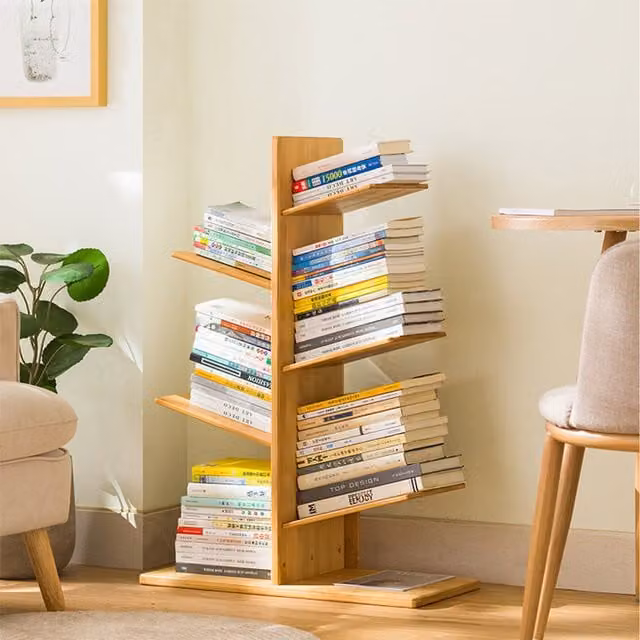 Komore Minimalist Wooden Ladder Bookshelf in Brown and Multicolour, Height: 84.5 cm