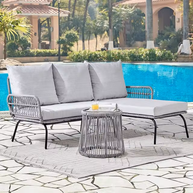GRS Arlo 3 Piece Rattan Rope Style L Shape Sofa in Grey