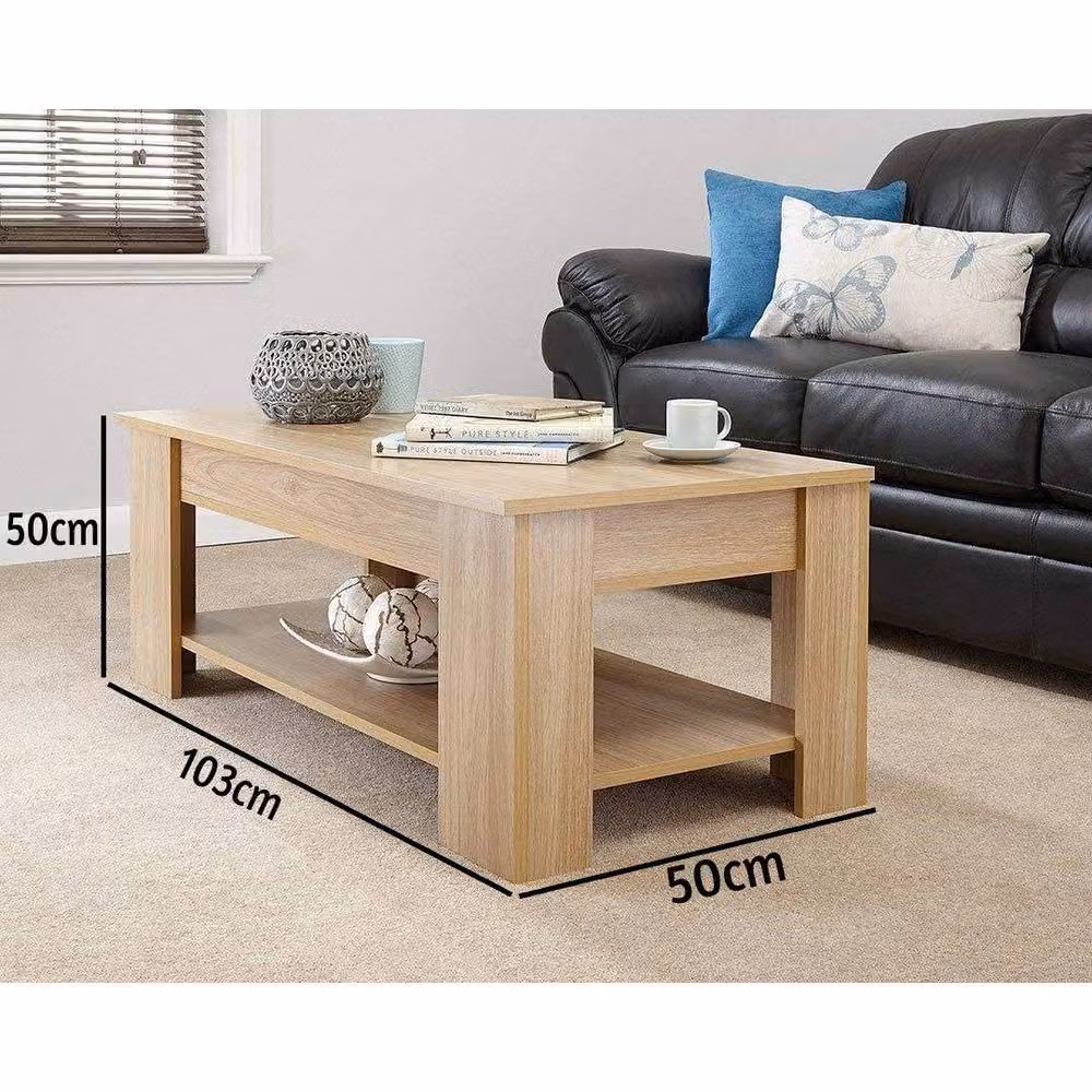FLAVORA Modern Rectangular Wooden Coffee Table with Lift Top and Storage Shelf in Brown – 2