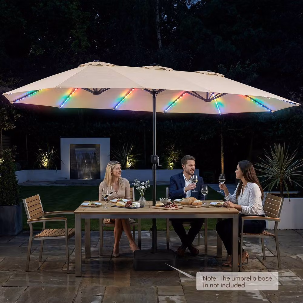 Gymax Large Rectangular Double-Sided Market Parasol Umbrella, Beige, W: 457.2 cm, D: 254.0 cm, H: 288.0 cm – 3