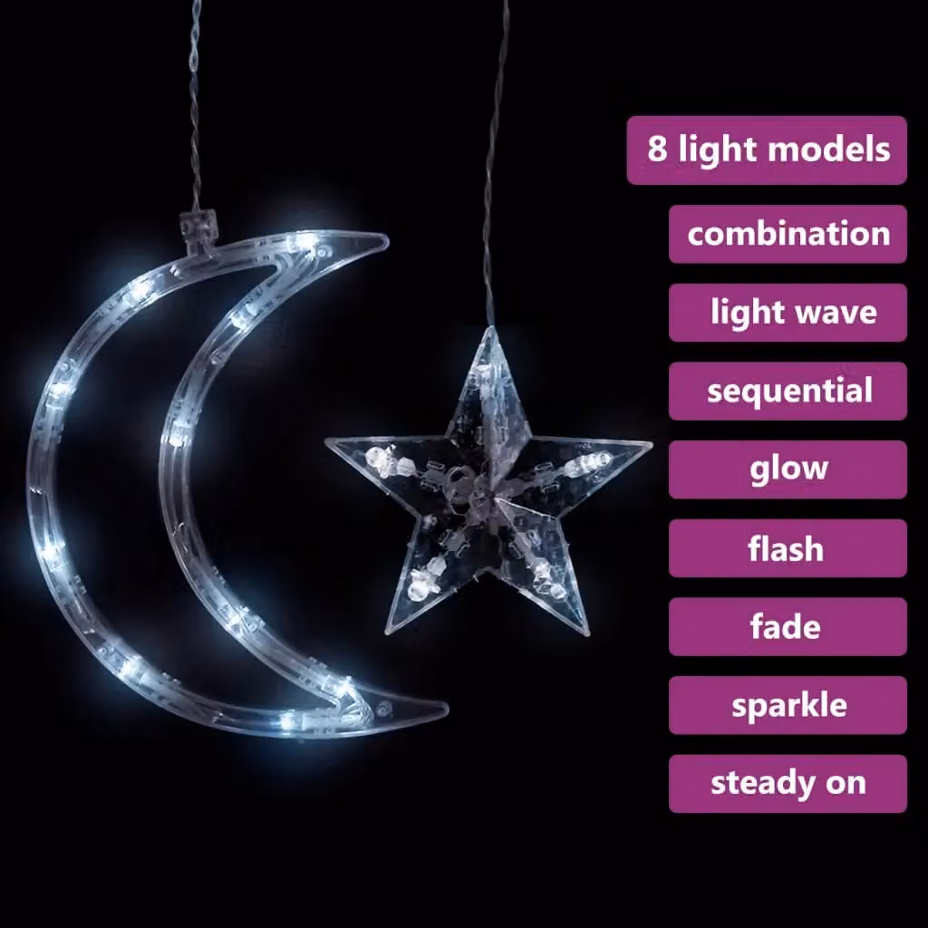 Berkfield Home Star and Moon LED Curtain Fairy Lights with Remote Control, Cool White, 345 LEDs – 3