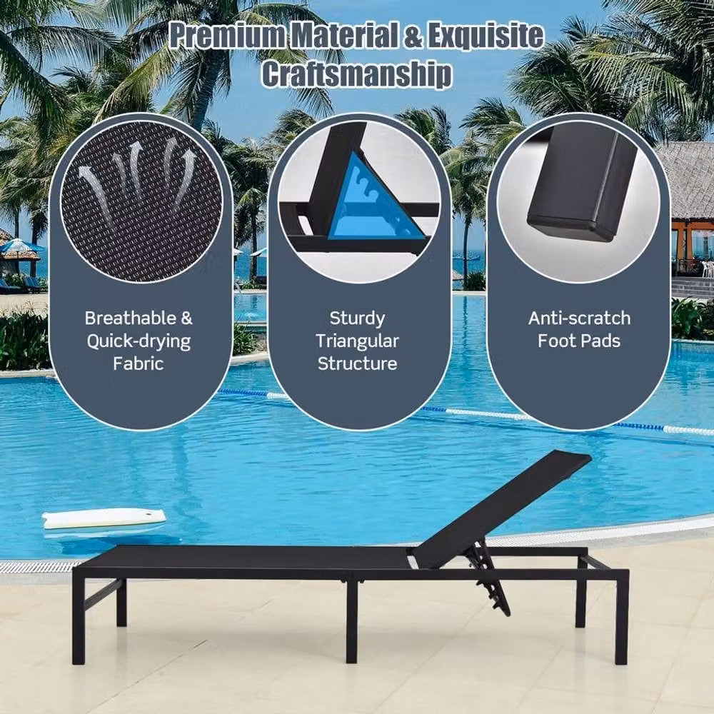 Costway Outdoor Chaise Lounge Sun Lounger Recliner Chair with 6-Position Backrest in Black – 4