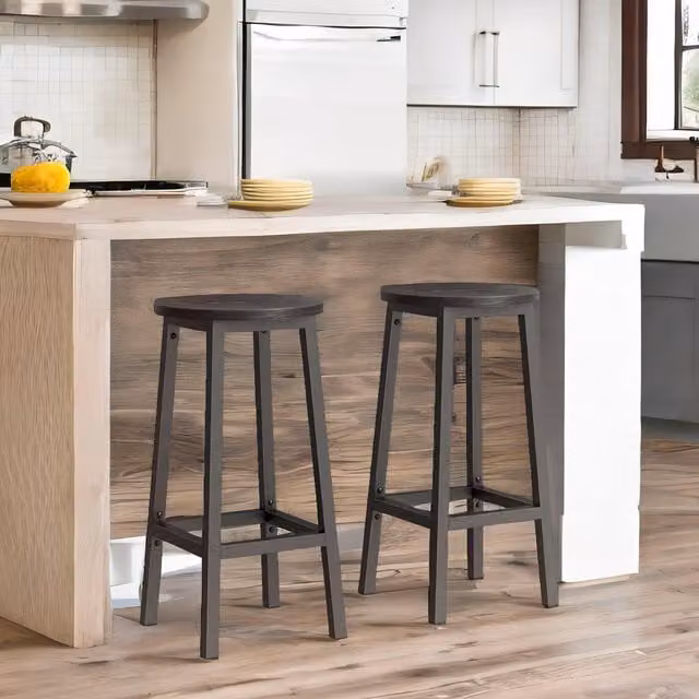 FURNOS Set of 2 Modern Black Bar Stools with Metal Frame – 1
