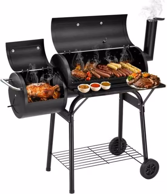 Groundlevel Alabama Alf's Offset Charcoal BBQ Smoker and Grill in Black, W/D/H: 116 x 110 x 116 cm