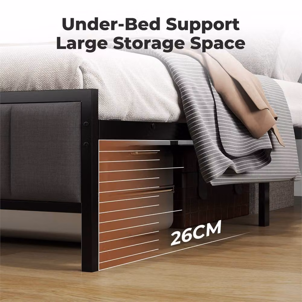 Nordara Modern Upholstered Double Bed Frame in Black with LED Lighting, USB Charging Ports and Lift-Up Storage, W/D/H: 140 x 200 cm – 4