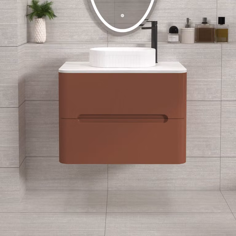 Royal Bathrooms Venice Terracotta Clay Wall Hung 2 Drawer Vanity Unit with Carrara White Undrilled Worktop