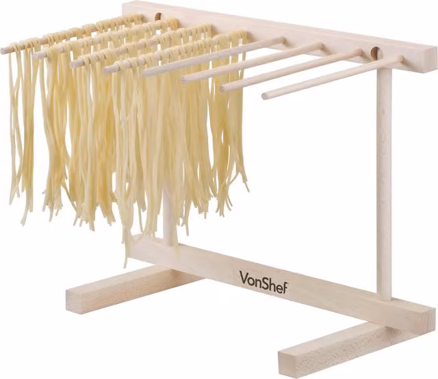 VonShef Collapsible Rectangular Wooden Pasta Drying Rack in Brown and Beige