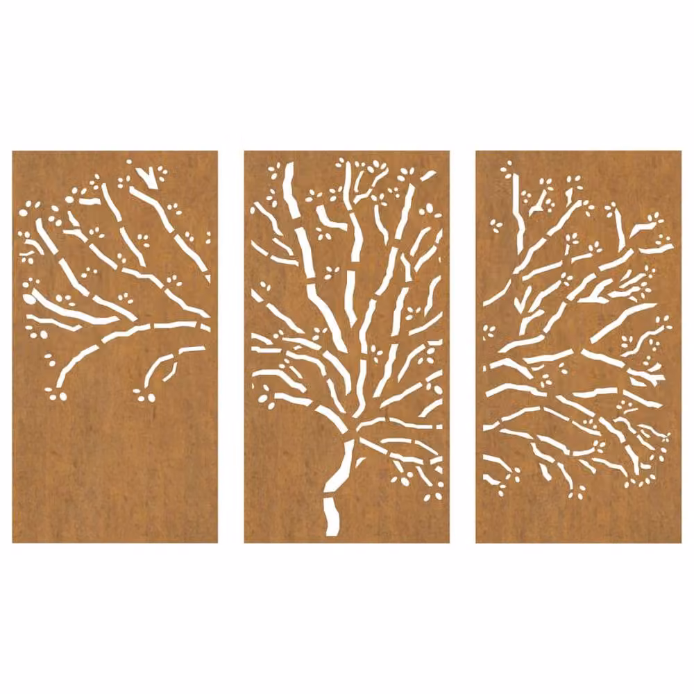 Berkfield Home Garden 3 Piece Brown Corten Steel Floral Wall Decorations, W: 105 cm, H: 55 cm – 3