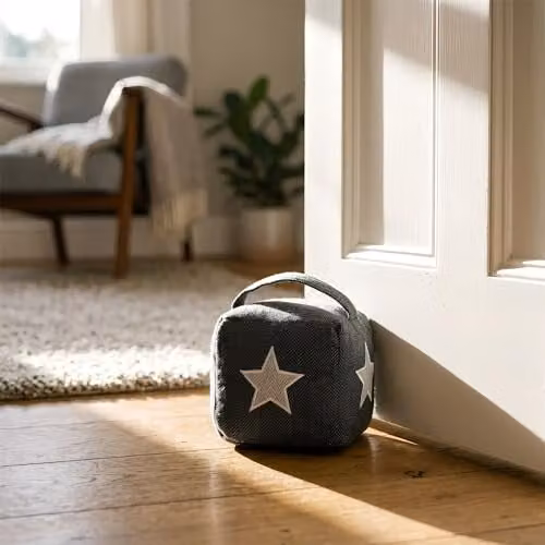 Nicola Spring Grey Herringbone Fabric Star Door Stops, Pack of 2 – 2