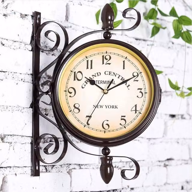 EONLION Black Industrial Metal Double Sided Outdoor Garden Wall Clock, Diameter: 100 cm