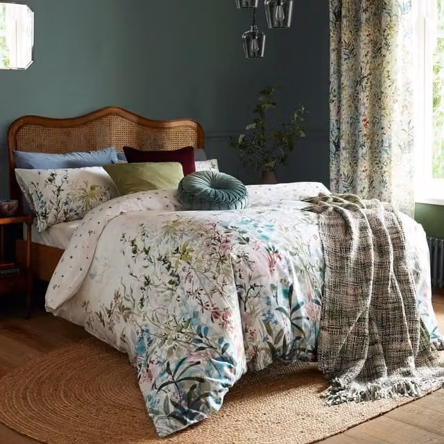 Laura Ashley Pointon Fields Multicolour Floral Cotton Mako Satin Duvet Cover and Pillowcase Set