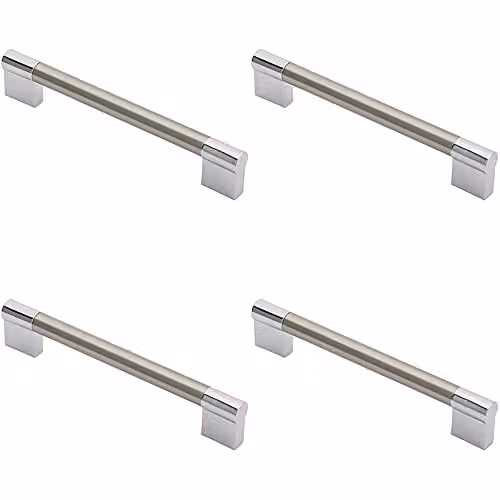 Loops 4 Pack Keyhole Bar Pull Handles in Satin Nickel and Chrome, W: 17.2 cm, D: 1.4 cm, Fixing Centres: 16 cm