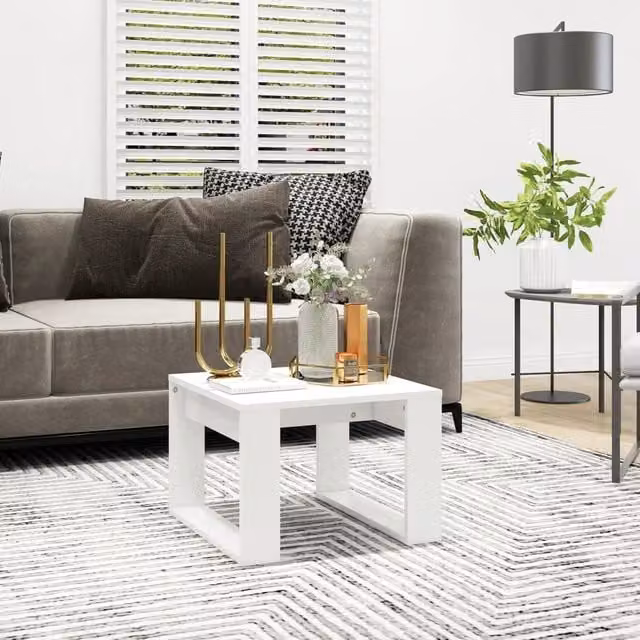 Berkfield Home White Square Side Table in Engineered Wood W/D/H: 50 x 50 x 35 cm