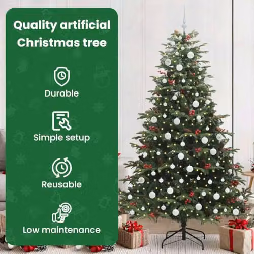 vidaXL Artificial Christmas Tree with 300 LEDs and Stand, Green, Height: 210 cm – 4
