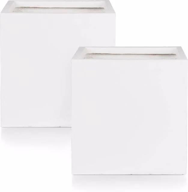 Idealist Set of 2 Square Ceramic and Stone Garden Planters, White