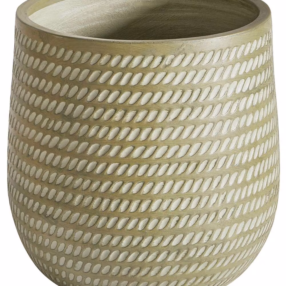 Wyld and Coco Green Fibre Clay Round Planter with Embossed Pattern, Diameter: 39 cm – 2