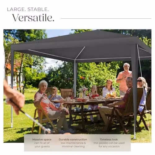 tectake Garden Gazebo in Grey with Steel Frame and Windows, W/D/H: 300 x 300 x 250 cm – 3